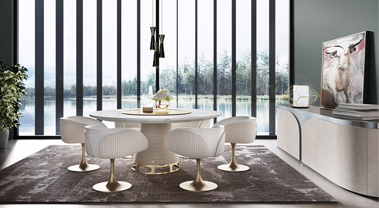 Tonino Lamborghini Casa Dining Gold Marble Table Chair Sideboard